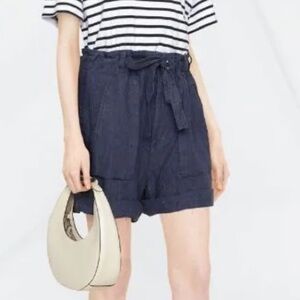 Polo Ralph Lauren Tied Waist Linen Bermuda Shorts Navy Blue Size 4